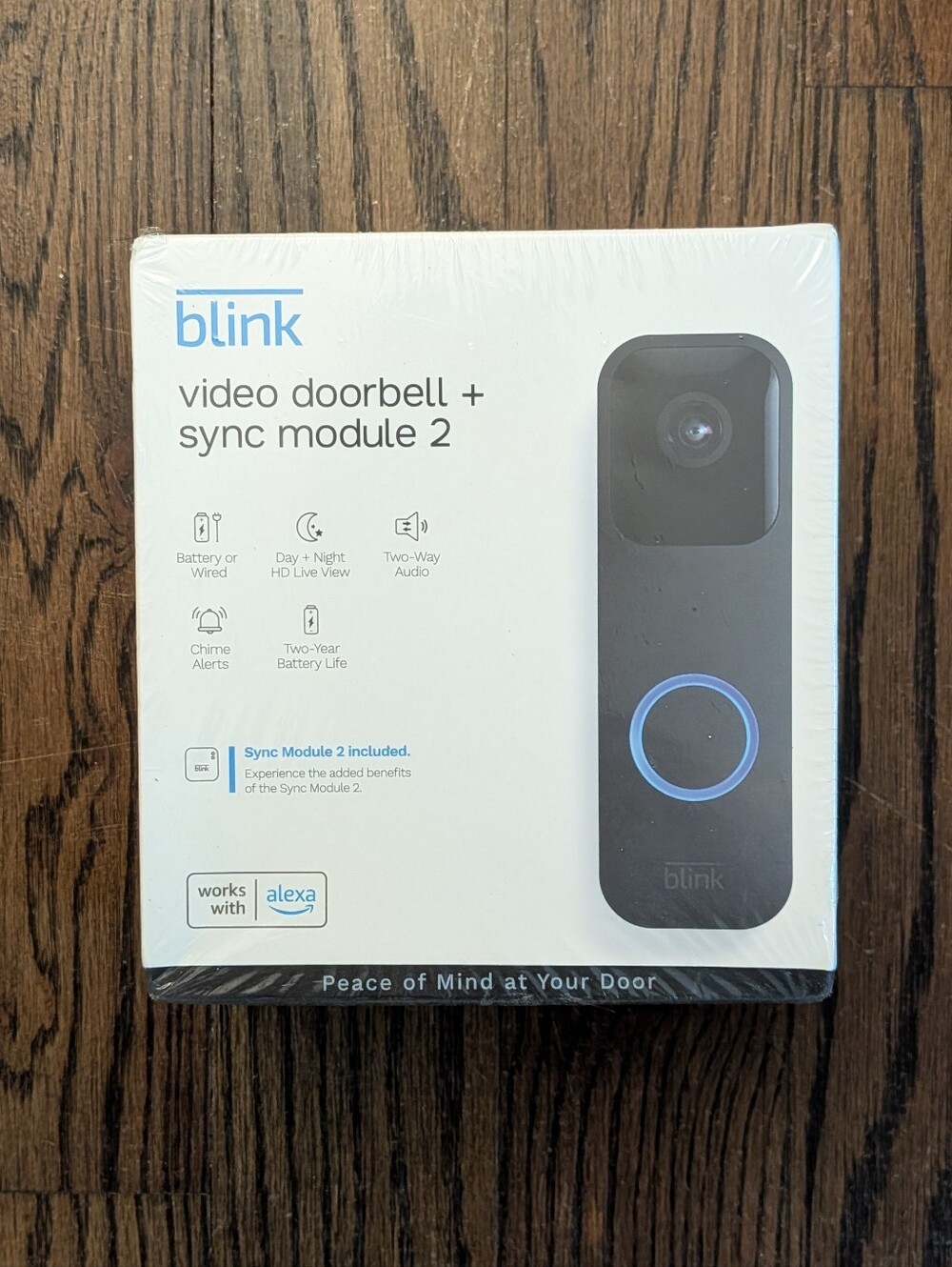 Blink Video Doorbell + Sync Module 2 Wired or Wire-free, HD Video (Black)